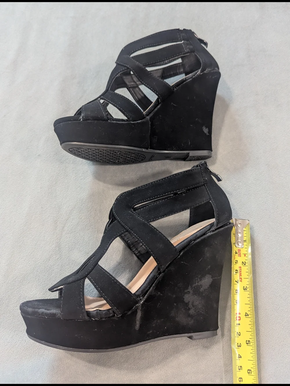 Top Moda Black Faux Suede Wedge Platform Sandals
